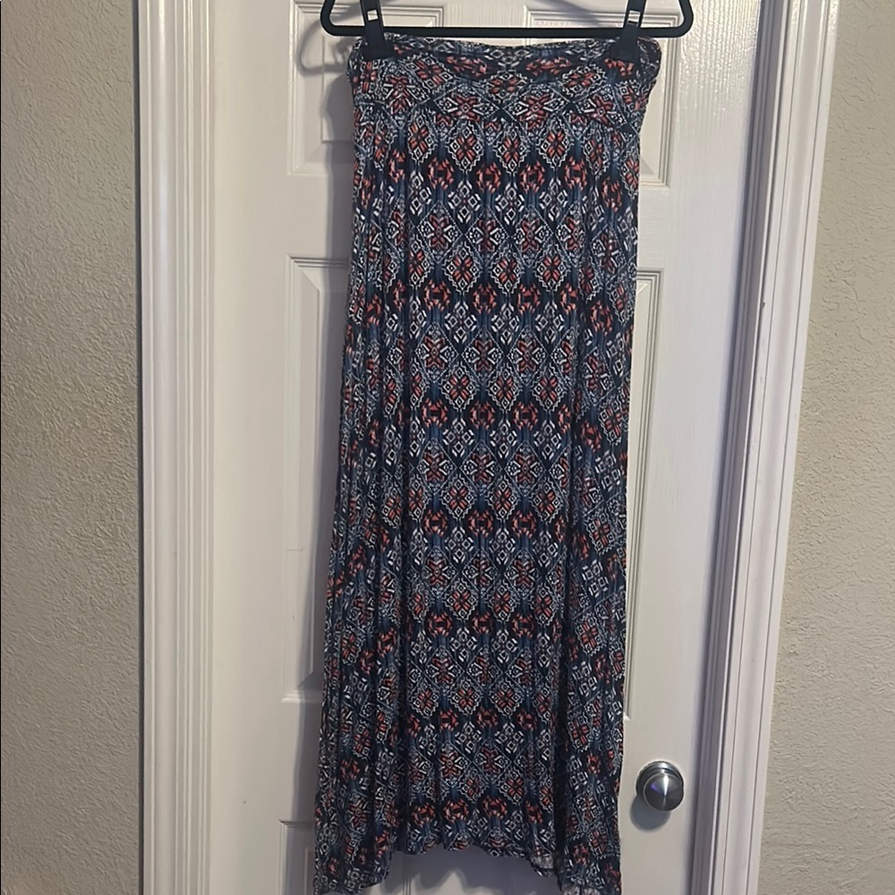 Copper Key Blue and Red Patterned A-Line Skirt